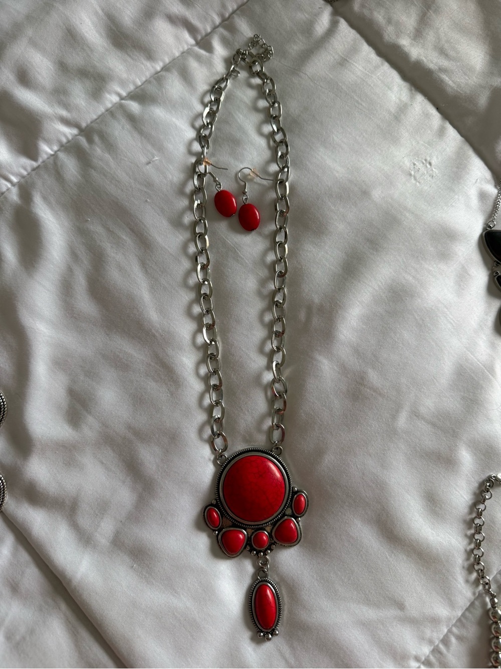 paparazzi Red Crescent Statement Necklace with Matching Drop Earrings